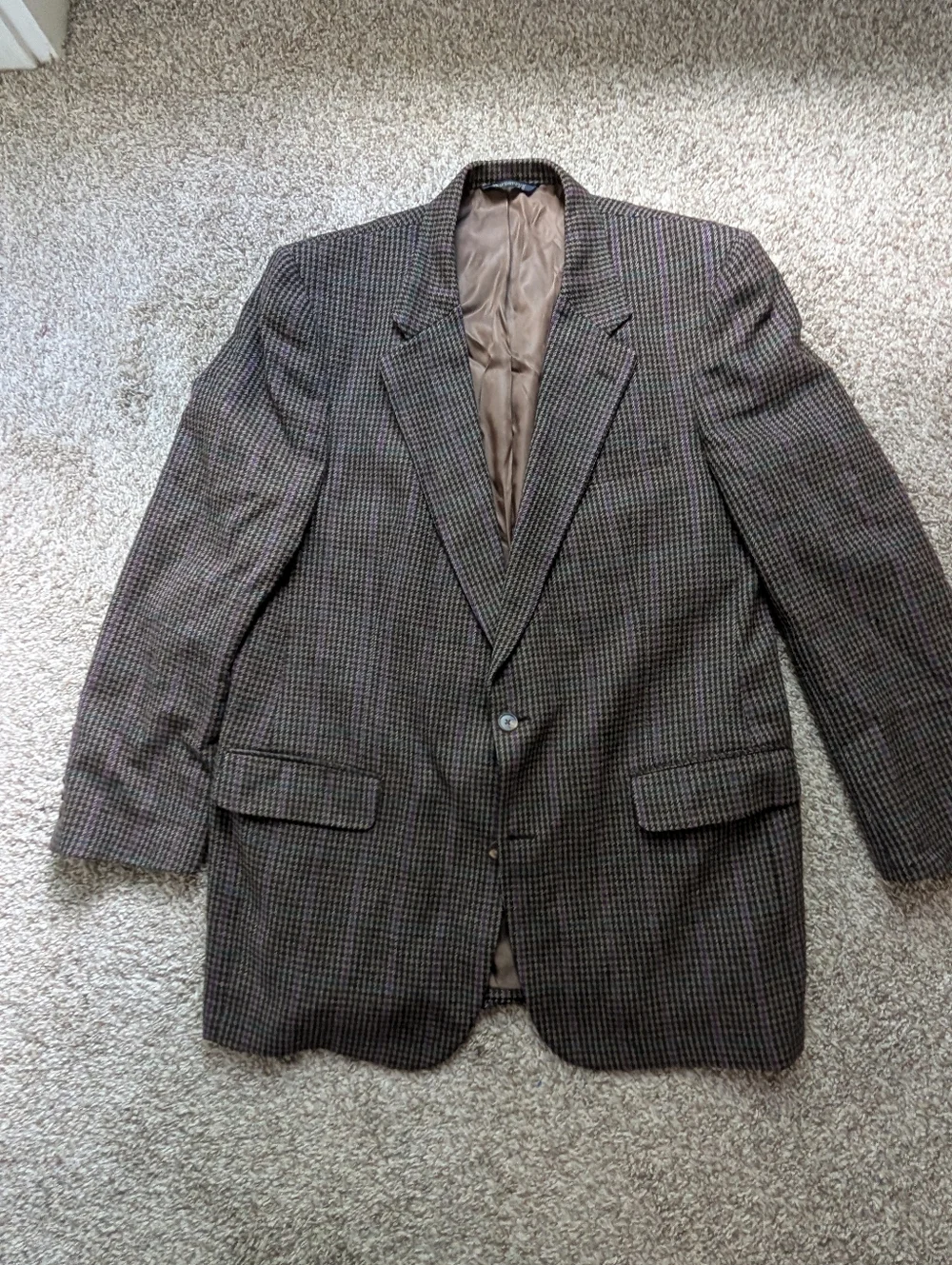 Vtg 80s Burberrys Men's Wool Sport Coat Blazer Brown Tweed 46r, Two Button Flaws